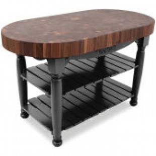 John Boos WAL-CU-HAR60 60 Inch Oval Harvest Table 4 Inch Thick End Grain Walnut with Baskets