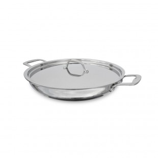 Cooktek 105212 12 Inch Paella Pan with Cover Stainless Steel Aluminum Core