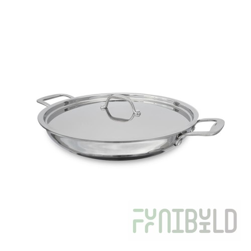 Cooktek 105212 12 Inch Paella Pan with Cover Stainless Steel Aluminum Core