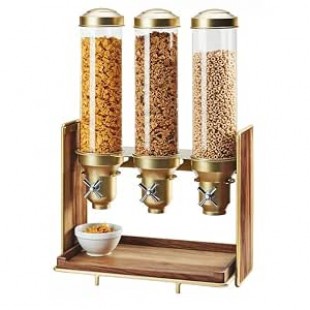 Cal Mil 3720-46 19 Inch Mid-Century Cereal Dispenser with Plastic Cylinders Walnut and Brass