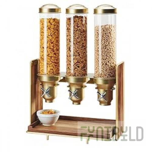 Cal Mil 3720-46 19 Inch Mid-Century Cereal Dispenser with Plastic Cylinders Walnut and Brass