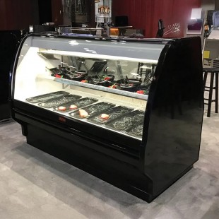 Howard-McCray SC-CBS40E-4C-BE-LED 51.5 Inch Refrigerated Bakery Case Self Contained Black Exterior Stainless Steel Top with Curved Glass Howard-McCray SC-CBS40E-4C-BE-LED 51.5 Inch Refrigerated Bakery Case Self Contained Black Exterior Stainless Steel Top with Curved Glass