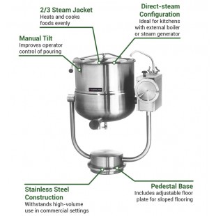 Cleveland KDP40T 36 Inch Direct Steam Tilting Kettle Manual Tilt Stainless Steel