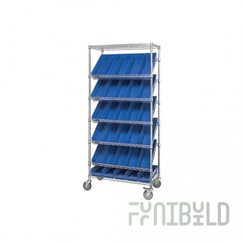 Quantum MWRS-7-110BL 36 Inch Mobile Bin Systems Unit Chrome Finish with Bins