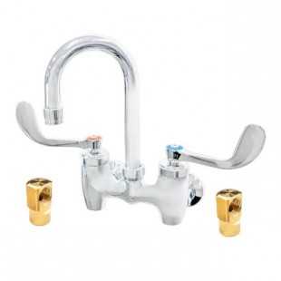 Fisher 80690 4 Inch Backsplash Mount Faucet Gooseneck Spout Brass with Wrist Handles