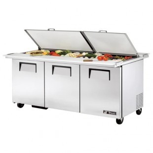 True Refrigeration TSSU-72-30M-B-DS-ST-HC~SPEC3 72 Inch Dual Side Mega Top Refrigerated Counter with Stainless Steel Construction