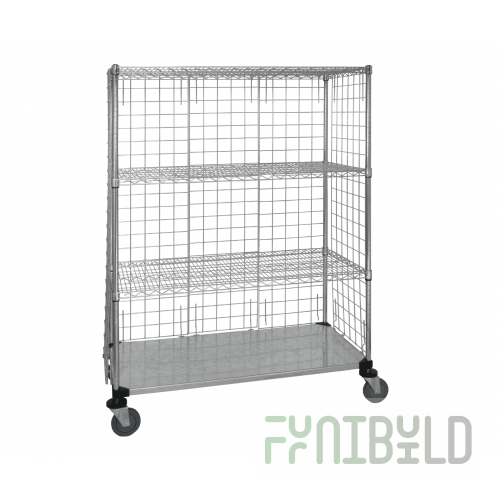 Quantum WRCS4-74-2448EP-LH45C 48 Inch Wire Enclosed Cart Mobile with Three Shelves