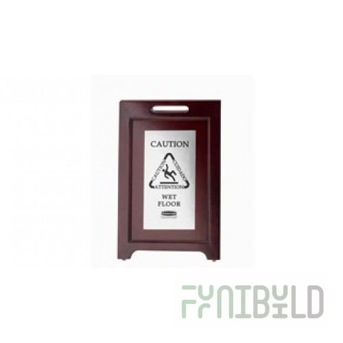 Rubbermaid Commercial Products 1867508 15 Inch Width Caution Sign Wood with Stainless Steel