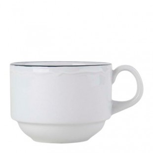 Tuxton SBF-0803 4-1/2 Inch 8 Oz Scalloped Cup Porcelain White with Blue Band