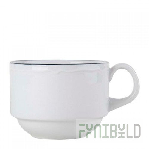 Tuxton SBF-0803 4-1/2 Inch 8 Oz Scalloped Cup Porcelain White with Blue Band