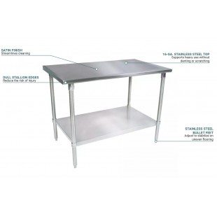 John Boos ST6-3630SSK-X 30 Inch Flat Top Work Table 16 Gauge Stainless Steel with Safety Edge