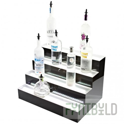 Beverage Air LBD3-48L 48 Inch Lighted Liquor Display Countertop 3 Tiers with Programmable LED Lighting Black Gloss Finish