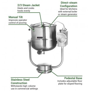 Cleveland KDP60T 60 Gallon Kettle Direct Steam Tilting Manual Tilt 316 Stainless Steel