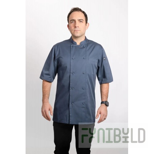 Chef Works JLCV-BLU-4XL 37 Inch Montreal Chef Coat Double Breasted Short Sleeves Blue Poly Cotton