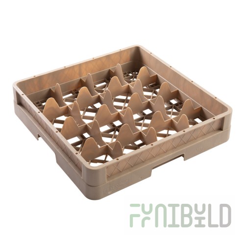 Vollrath CR8 Dishwasher Rack Full Size Beige Co-Polymer 16 Compartment with Closed Wall Base