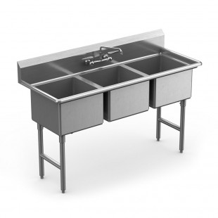 Winholt WS3T1618 57 Inch Sink Three Compartment Stainless Steel with Backsplash Winholt WS3T1618 57 Inch Sink Three Compartment Stainless Steel with Backsplash