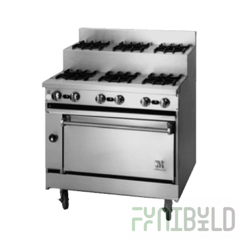 Jade Range JBRE-3-3-36C_LP 36 Inch Gas Restaurant Range with Convection Oven 6 Burner 120000 BTU