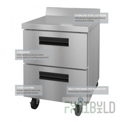 Hoshizaki WR27A-D2 27 Inch Worktop Refrigerator 7.21 cu ft 1 Section Drawers Stainless Steel