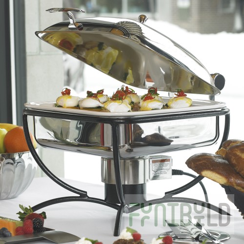 Vollrath 46133 6 Quart Induction Chafer with Hinged Cover Porcelain Food Pan Stainless Steel