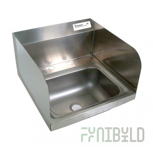 BK Resources BKHS-D-1410-SSB-P-G 14 Inch Hand Sink Wall Mounted with Side Splash Stainless Steel