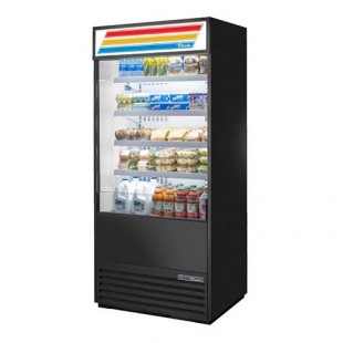 True Refrigeration TOAM-36-HC~TSL01 36 Inch Vertical Air Curtain Merchandiser Black and White Stainless Steel with Night Cover