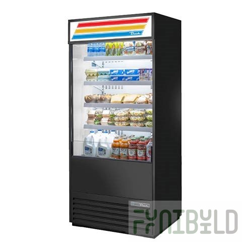 True Refrigeration TOAM-36-HC~TSL01 36 Inch Vertical Air Curtain Merchandiser Black and White Stainless Steel with Night Cover
