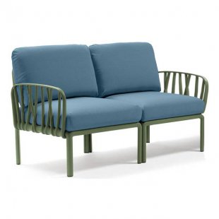 Plastic sofa with cushions Komodo 2, frame color agave, upholstery blue