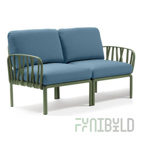 Plastic sofa with cushions Komodo 2, frame color agave, upholstery blue