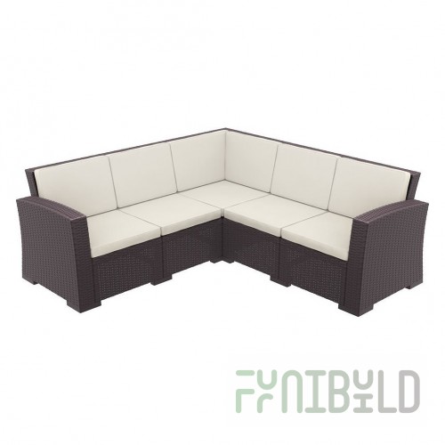 Sofa plastic wicker corner with cushions Monaco Lounge Corner brown