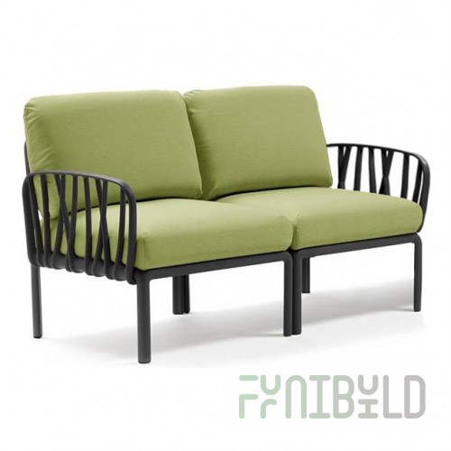 Plastic sofa with cushions Komodo 2, frame color anthracite, upholstery avocado