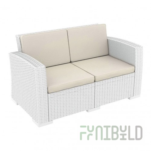 Sofa plastic wicker with cushions Monaco Lounge white