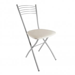 Folding chair with hard back, chrome/beige