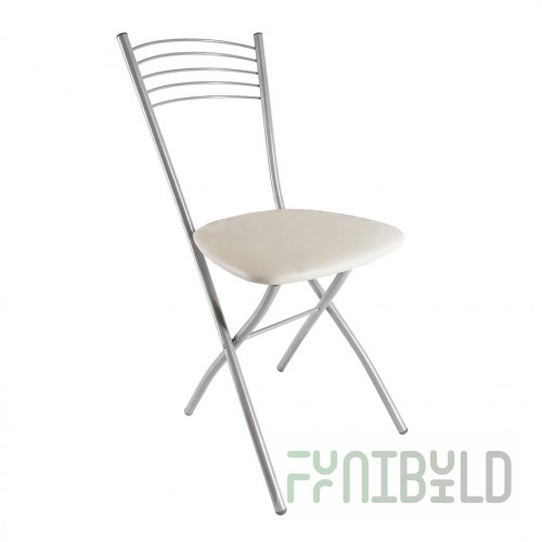 Folding chair with hard back, chrome/beige