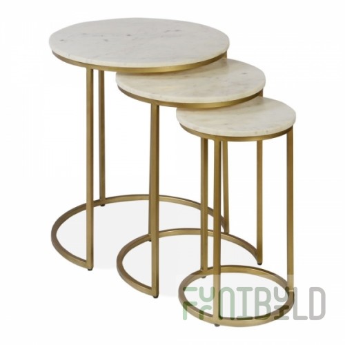 Madison Table x3, White Top, Gold Frame