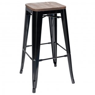 Tolix Wood Bar Stool Black Glossy