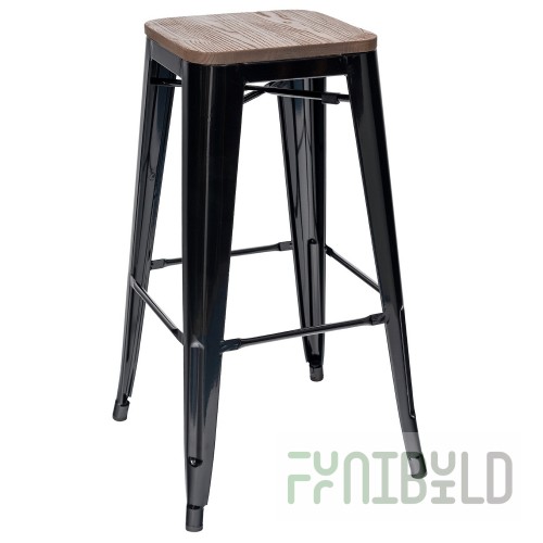 Tolix Wood Bar Stool Black Glossy
