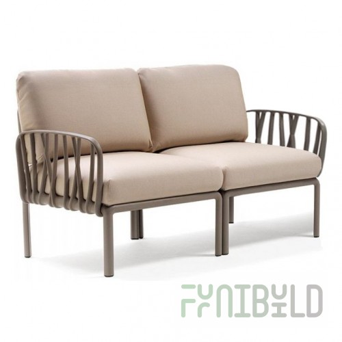 Plastic sofa with cushions Komodo 2, frame color tortora, upholstery beige
