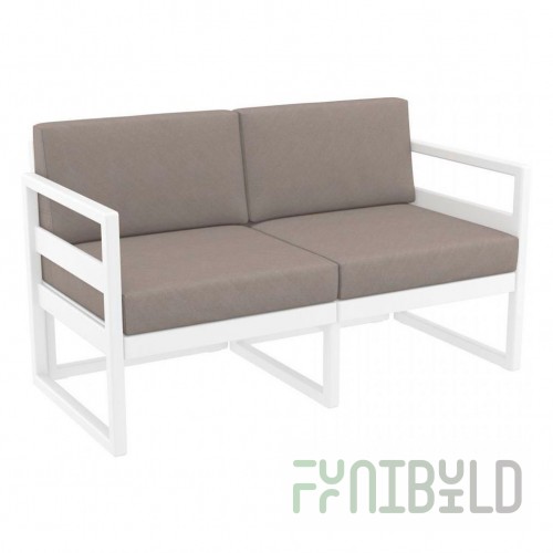 Plastic sofa with cushions Mykonos white/light brown