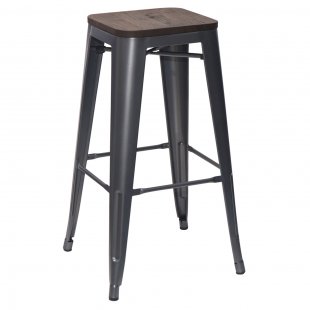 Tolix Wood Bar Stool Silver Matte