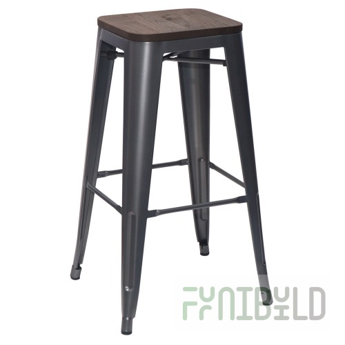 Tolix Wood Bar Stool Silver Matte