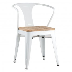 Tolix chair with armrests white glossy + light wood