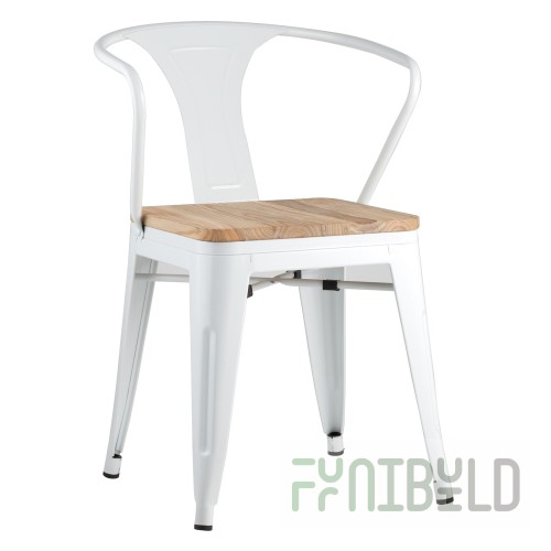Tolix chair with armrests white glossy + light wood