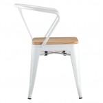 Tolix chair with armrests white glossy + light wood