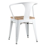 Tolix chair with armrests white glossy + light wood