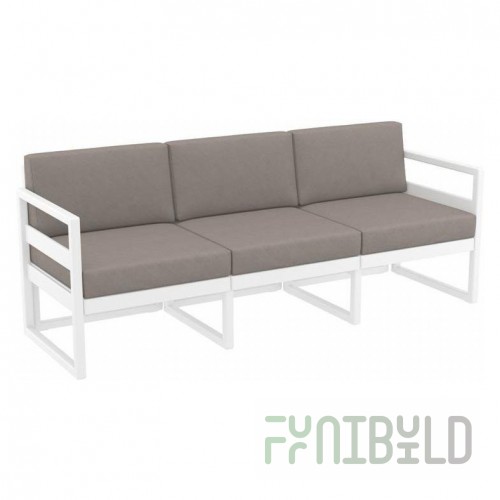 Plastic sofa with cushions Mykonos XL, white/light brown