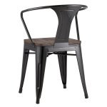 Tolix chair with armrests Black glossy + dark wood
