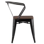 Tolix chair with armrests Black glossy + dark wood
