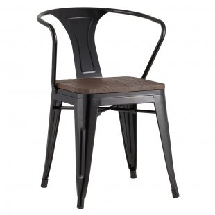 Tolix chair with armrests Black glossy + dark wood