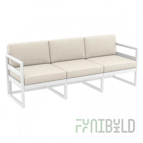 Plastic sofa with cushions Mykonos XL, white/beige