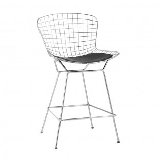 Low back stool Bertoia chrome plated with black cushion